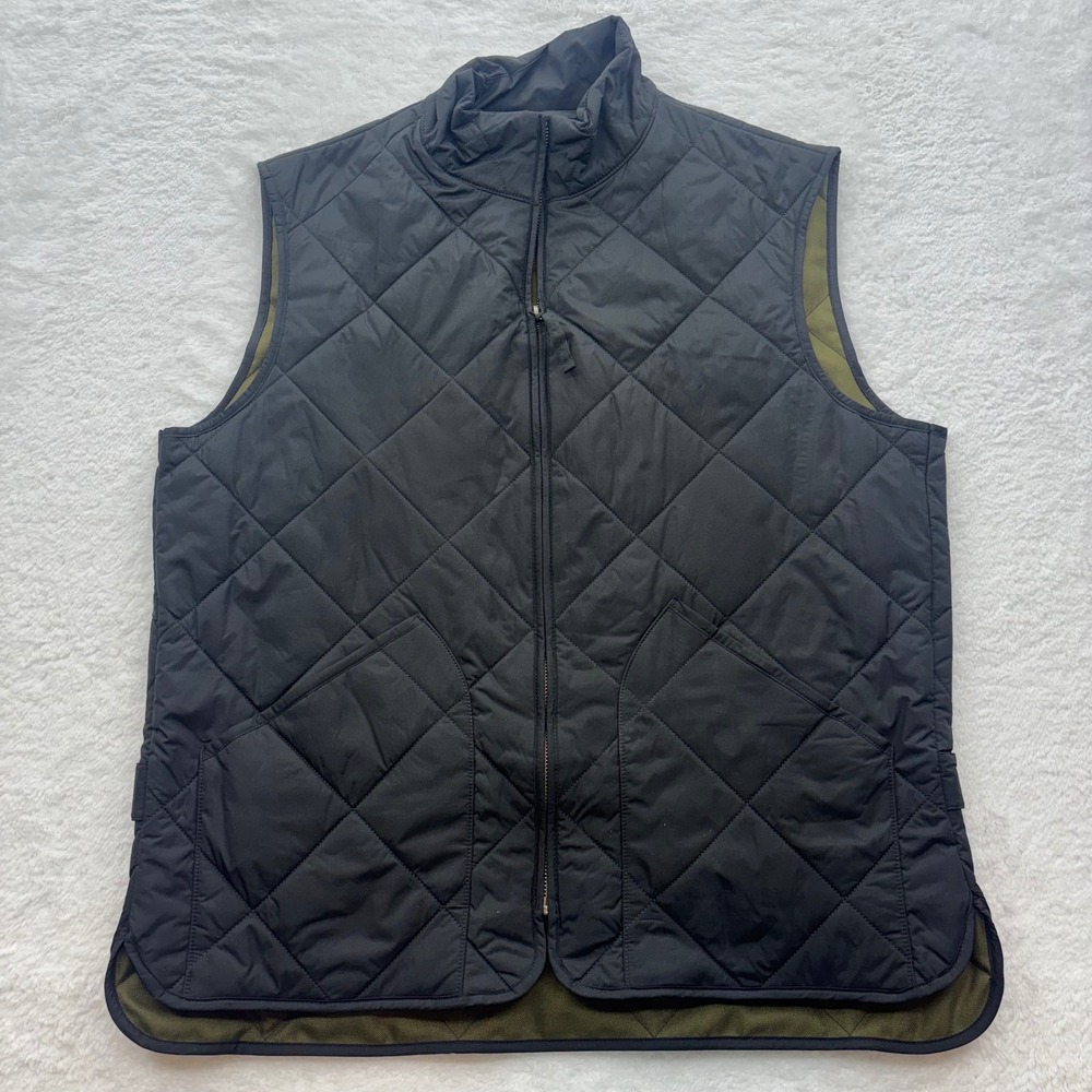 J.Crew Sussex Quilted Vest Mens Medium Black Olive Green Full Zip Re-Imagined